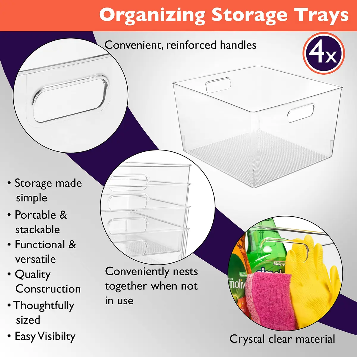 ClearSpace 4 Pack Item Container | Large Kitchen & Pantry Organizer, 12x11x7 inches - view 4