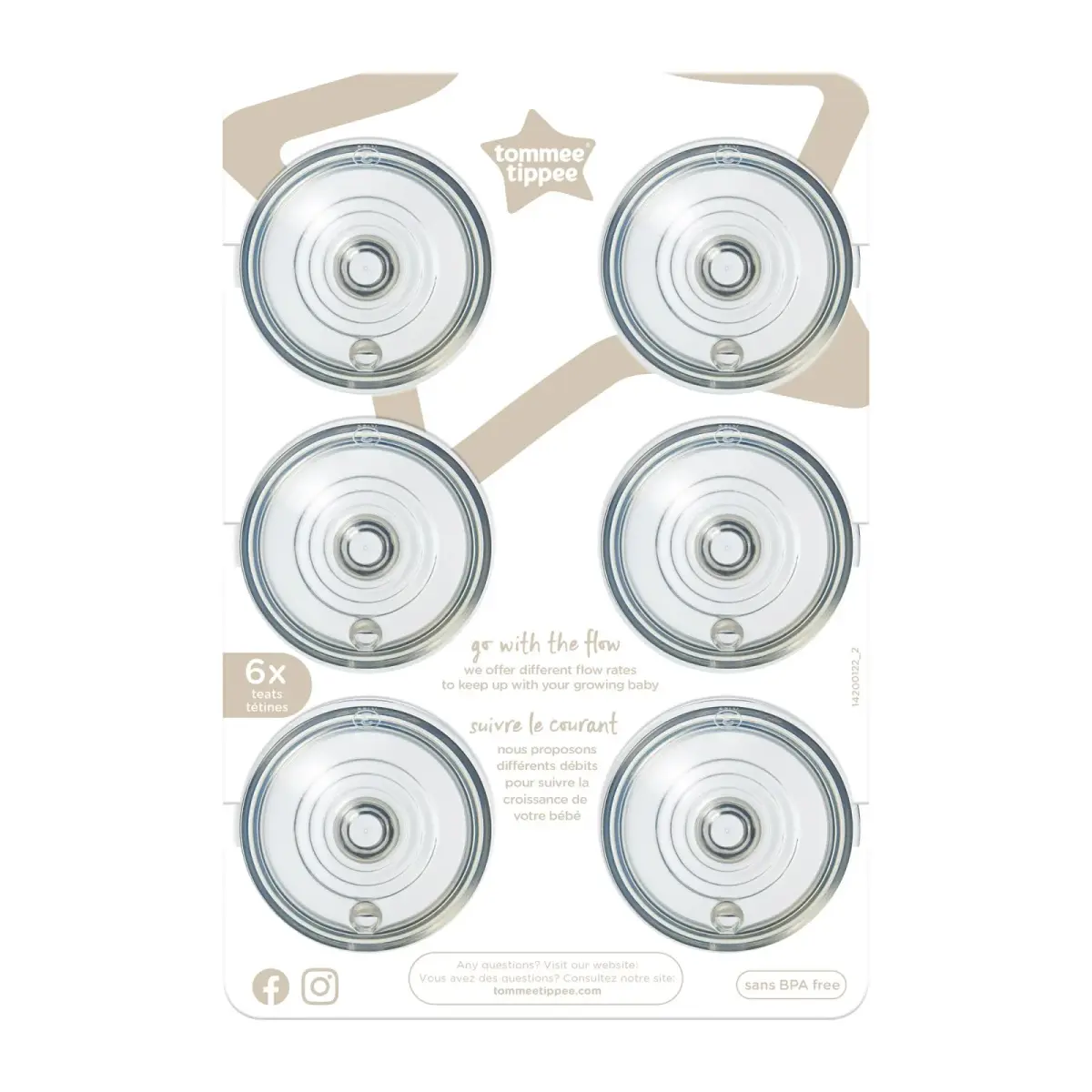 Tommee Tippee Natural Start Bottle Nipples, Fast Flow, 6 Count (Pack of 1) | Breast-Like for Natural Latch - main product image