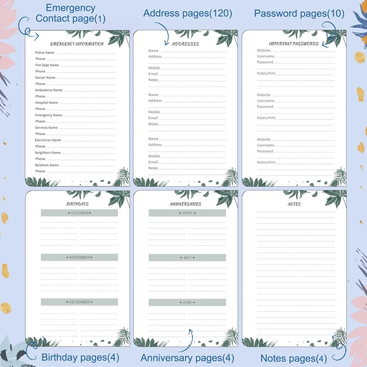 JUBTIC Address and Password Book with Alphabetical Tabs 5.2" x7.7" | Organized Contact & Password Keeper - view 4
