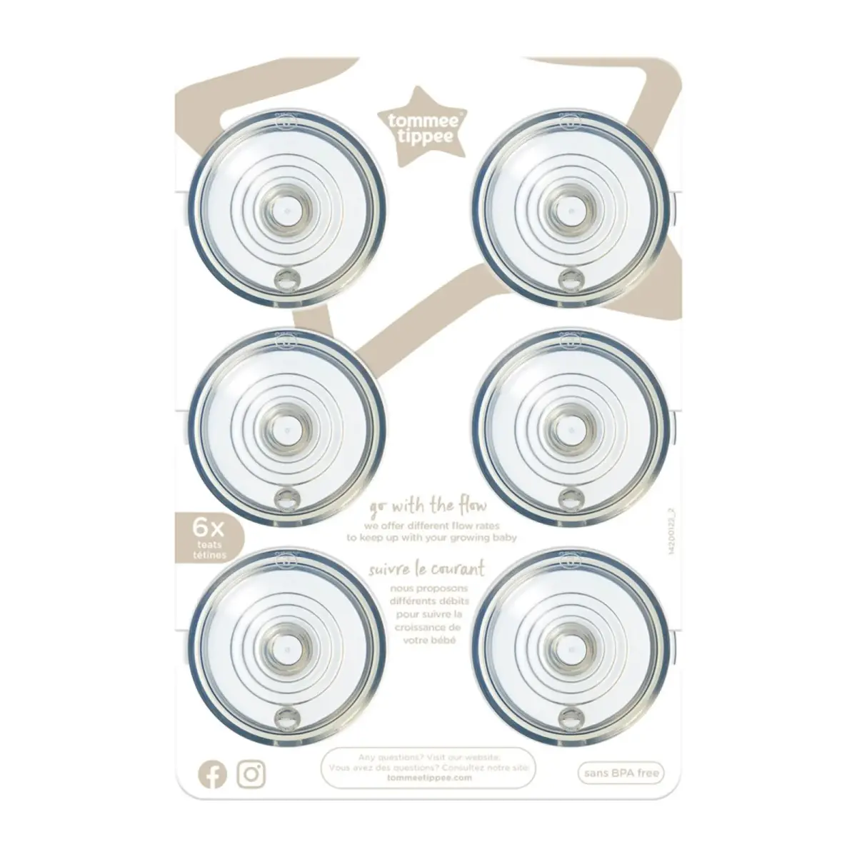 Tommee Tippee Natural Start Bottle Nipples Medium Flow 6 Count (Pack of 6) | Breast-Like Silicone for Natural Latch - main product image
