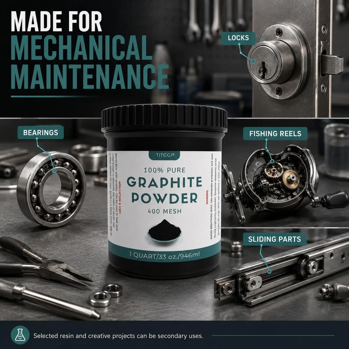 TITGGI Graphite Powder 32 oz (0.91 kg) | Dry Lubrication for Locks, Bearings, and Mechanisms - view 6