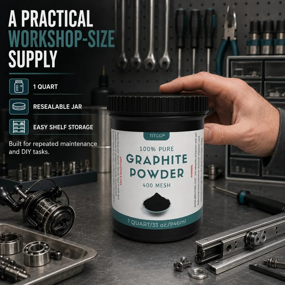TITGGI Graphite Powder 32 oz (0.91 kg) | Dry Lubrication for Locks, Bearings, and Mechanisms - view 7