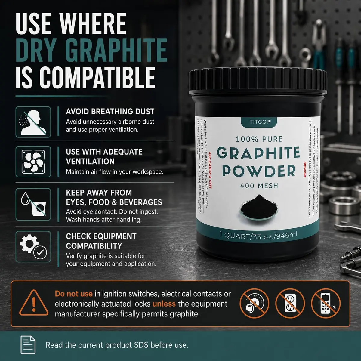 TITGGI Graphite Powder 32 oz (0.91 kg) | Dry Lubrication for Locks, Bearings, and Mechanisms - view 8