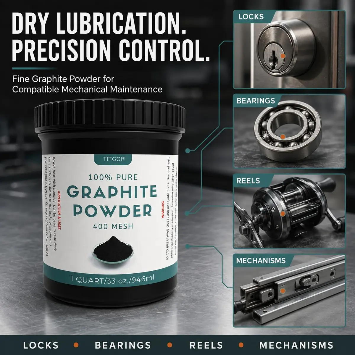 TITGGI Graphite Powder 32 oz (0.91 kg) | Dry Lubrication for Locks, Bearings, and Mechanisms - view 2