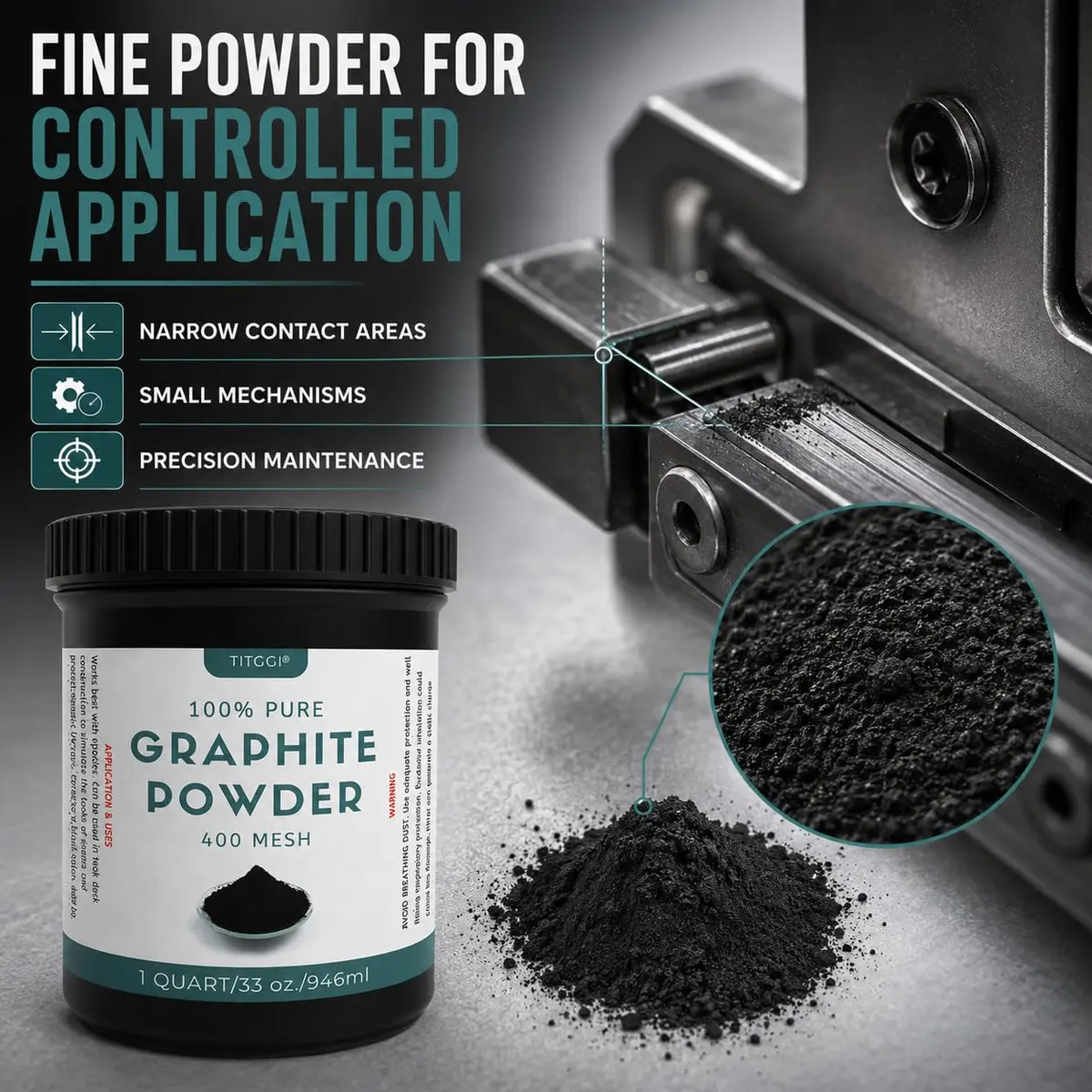TITGGI Graphite Powder 32 oz (0.91 kg) | Dry Lubrication for Locks, Bearings, and Mechanisms - view 4