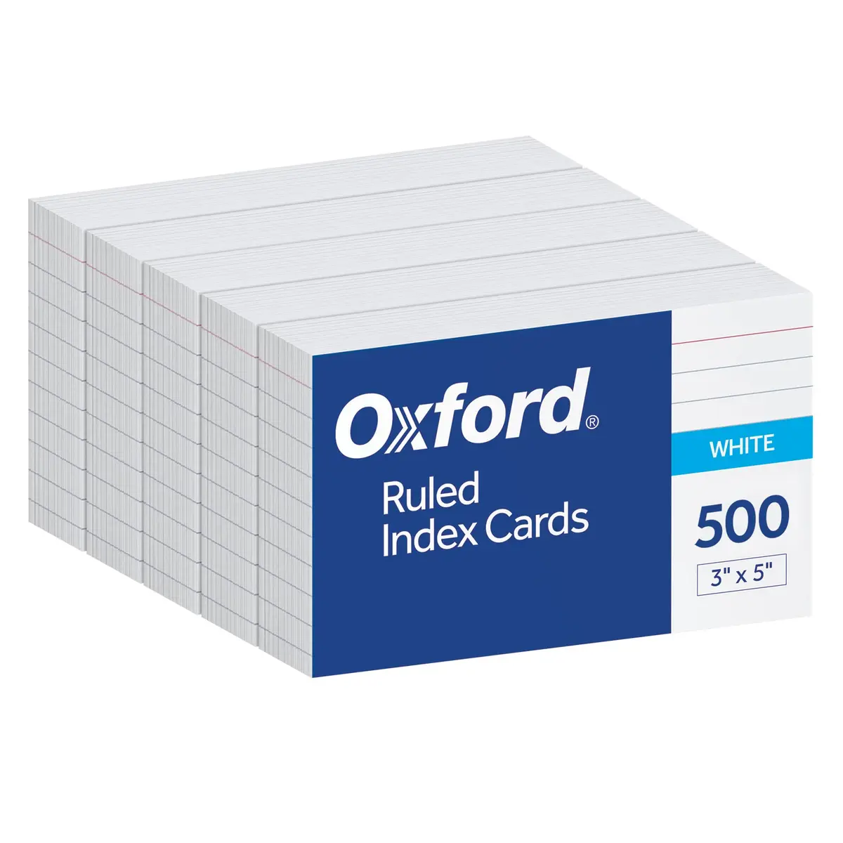 Oxford Index Cards 3 x 5 Inches White Lined on Front Blank on Back 500 Count | Study Tool for Students - main product image