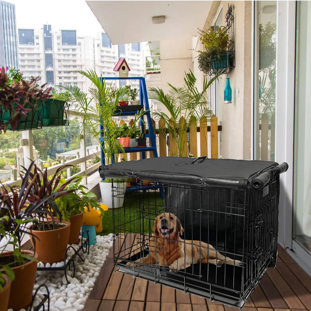 Joroamp Dog Kennel Cover 24"L x 18"W x 19"H Black | Waterproof 600D Oxford Fabric for Wire Crates with 1-3 Doors - view 6