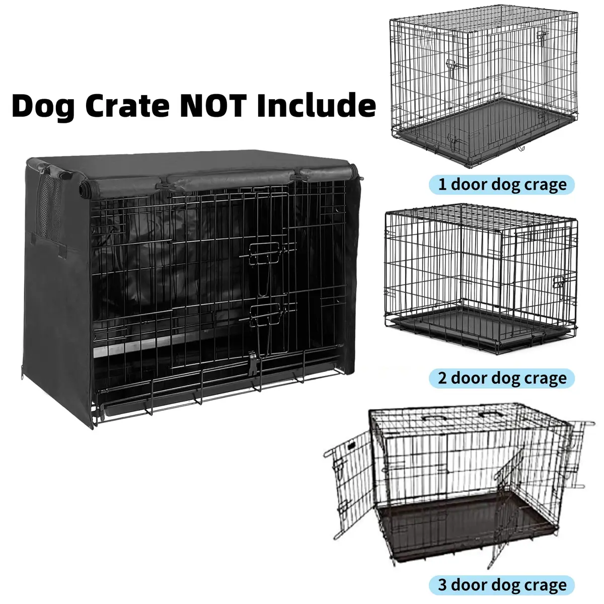 Joroamp Dog Kennel Cover 24"L x 18"W x 19"H Black | Waterproof 600D Oxford Fabric for Wire Crates with 1-3 Doors - view 3