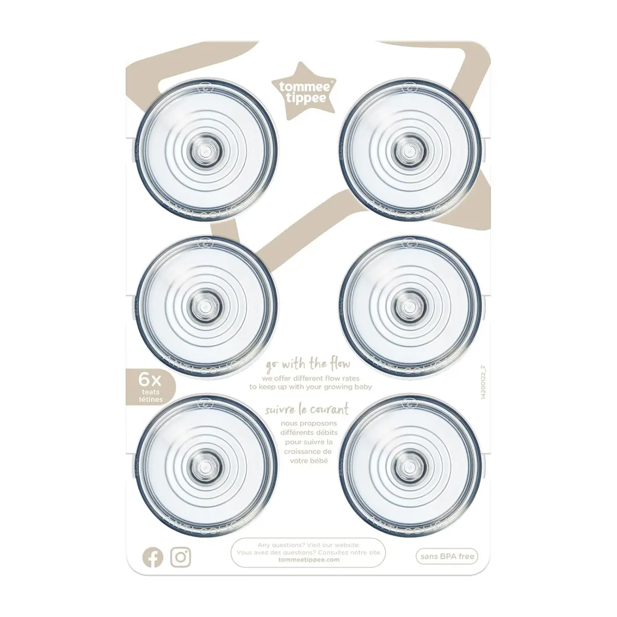 Tommee Tippee Advanced Anti-Colic Bottle Nipples Medium Flow 6 Count (Pack of 1) | Breast-Like Silicone for Natural Latch - main product image