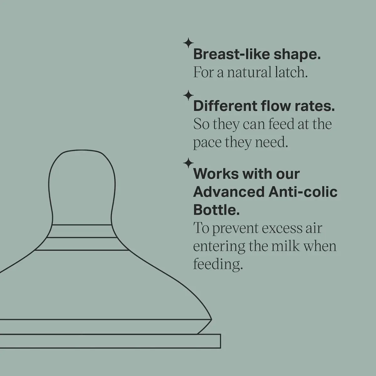 Tommee Tippee Advanced Anti-Colic Bottle Nipples Medium Flow 6 Count (Pack of 1) | Breast-Like Silicone for Natural Latch - view 4