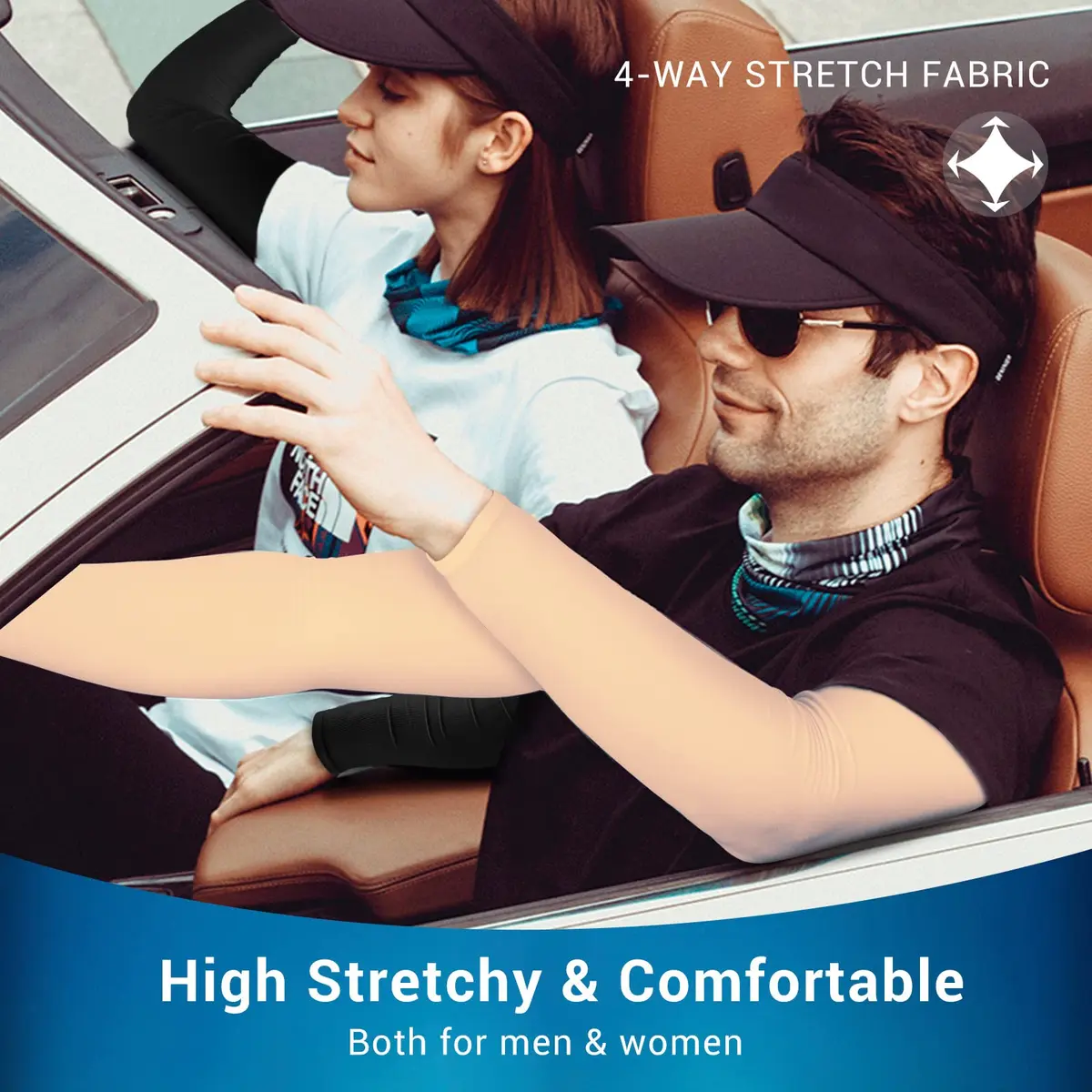 Rescoto UPF 50+ Cooling Arm Sleeves (2 Pairs, Black & Beige) | Protects Skin from Harmful UV Rays - view 5
