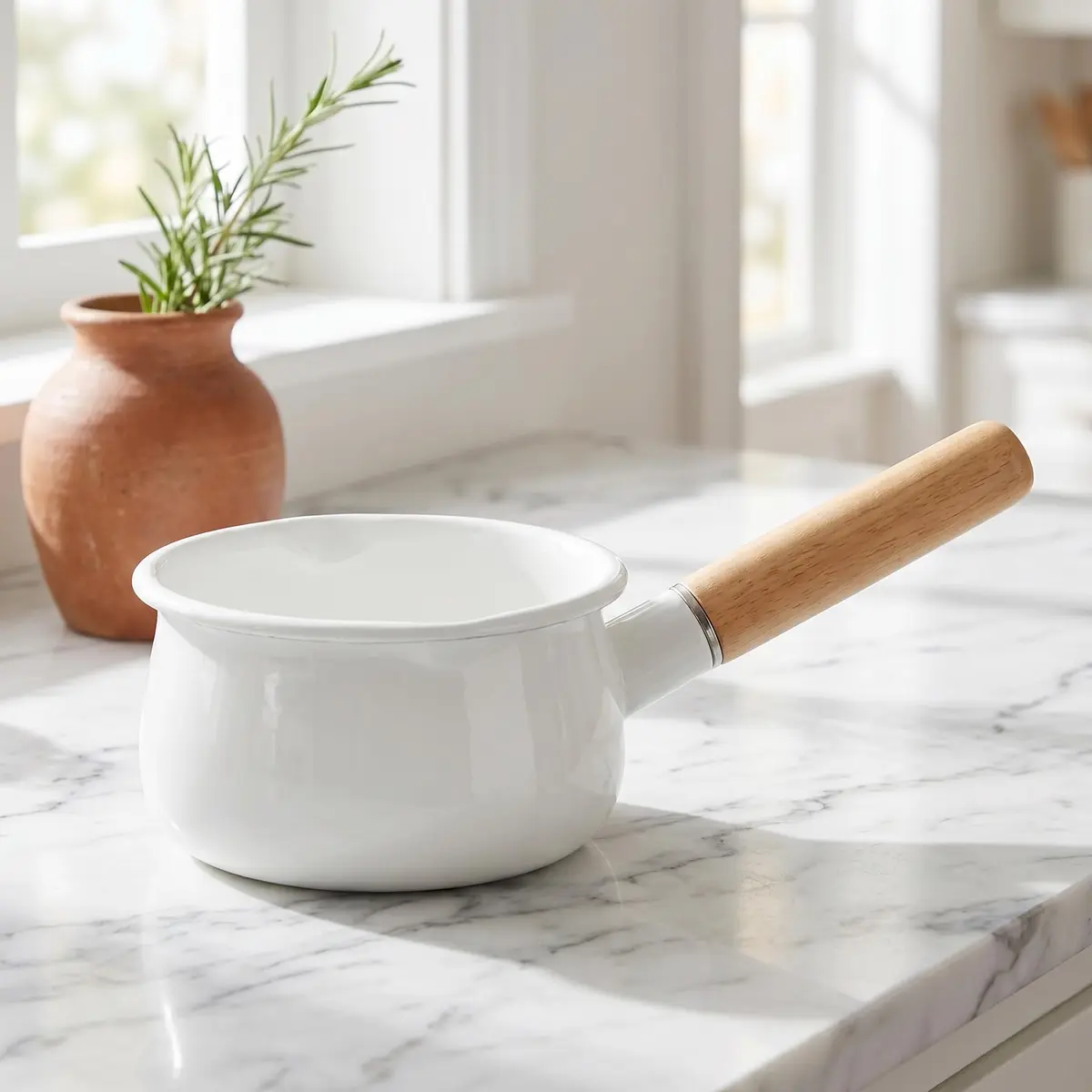 Jucoan 1 Quart Enamel Milk Pan with Dual Pour Spouts | Small Enamel on Steel Saucepan for Heating & Boiling - view 9