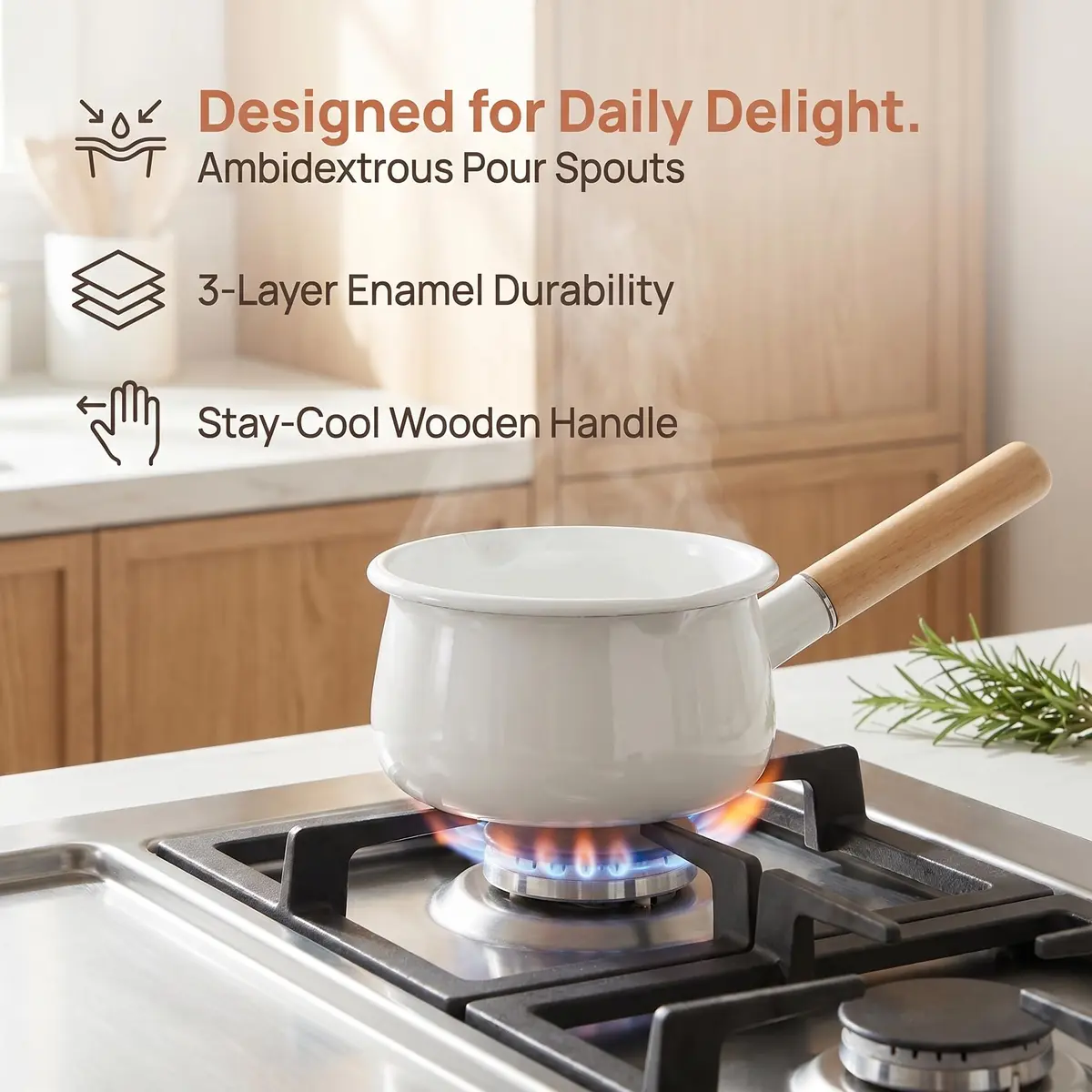 Jucoan 1 Quart Enamel Milk Pan with Dual Pour Spouts | Small Enamel on Steel Saucepan for Heating & Boiling - view 2