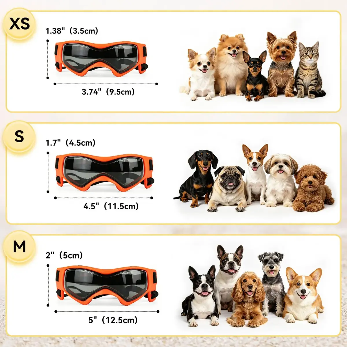 PETLESO Dog Goggles for Small to Medium Breed, Anti-UV Dog Sunglasses 5" L x 2" W | Sporty Orange Pet Eyewear - view 4