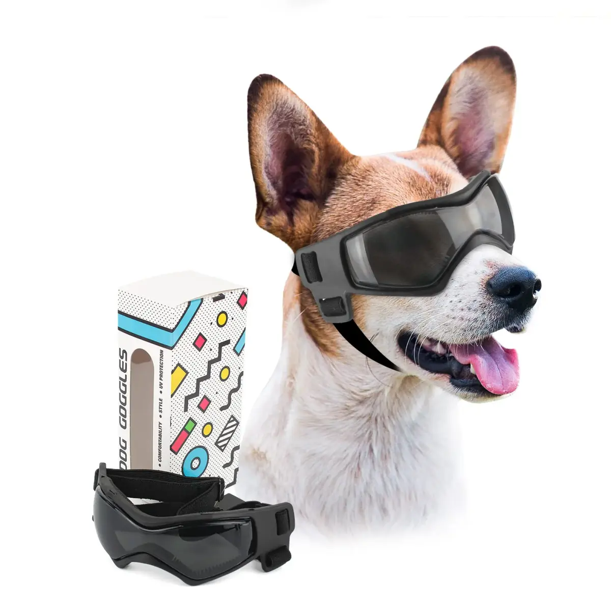 PETLESO Black Dog Goggles for Medium Breeds | UV Protection, Windproof, Adjustable Straps (Size M) - main product image