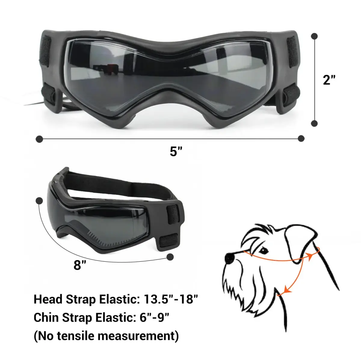 PETLESO Black Dog Goggles for Medium Breeds | UV Protection, Windproof, Adjustable Straps (Size M) - view 5
