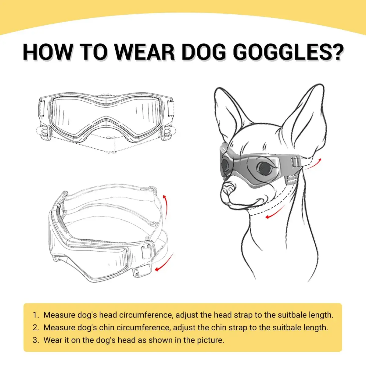 PETLESO Black Dog Goggles for Medium Breeds | UV Protection, Windproof, Adjustable Straps (Size M) - view 6