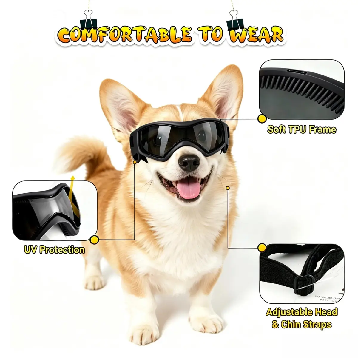 PETLESO Black Dog Goggles for Medium Breeds | UV Protection, Windproof, Adjustable Straps (Size M) - view 3