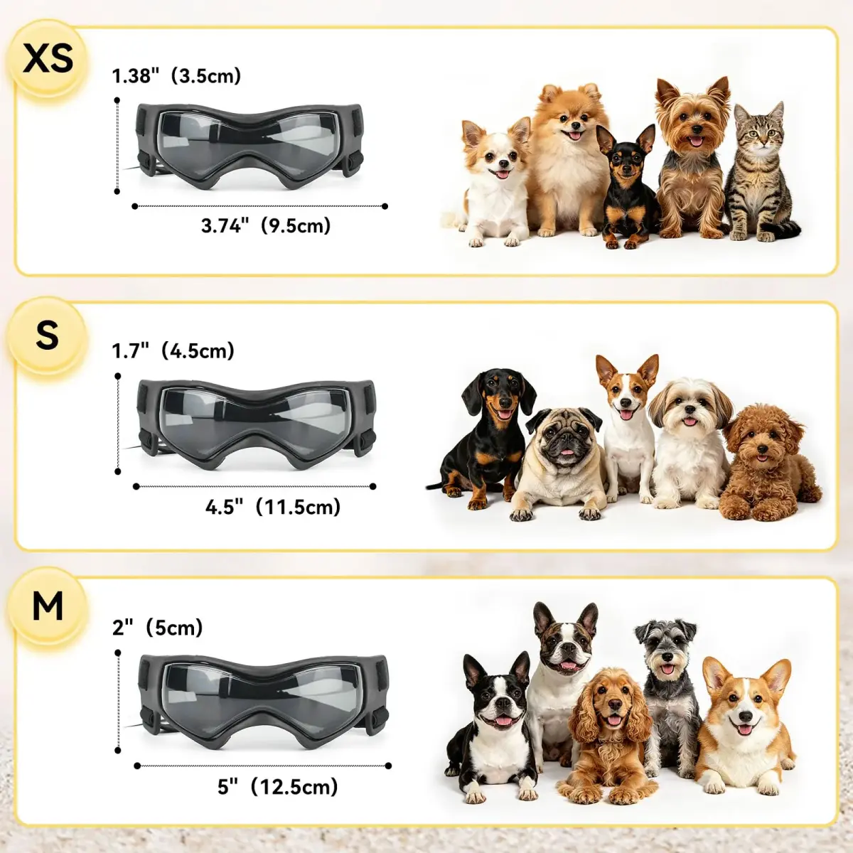 PETLESO Black Dog Goggles for Medium Breeds | UV Protection, Windproof, Adjustable Straps (Size M) - view 4