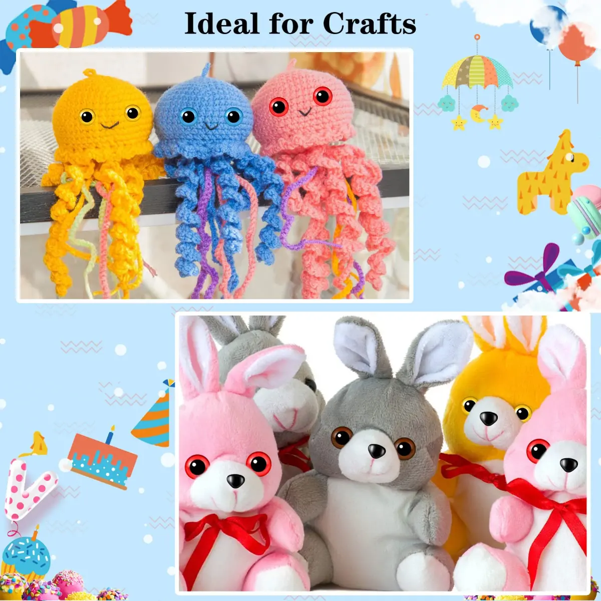 UPINS Large Colored Safety Eyes and Nose with Washers for Amigurumi, 180 Pcs | Crafting Supplies for DIY Dolls - view 5