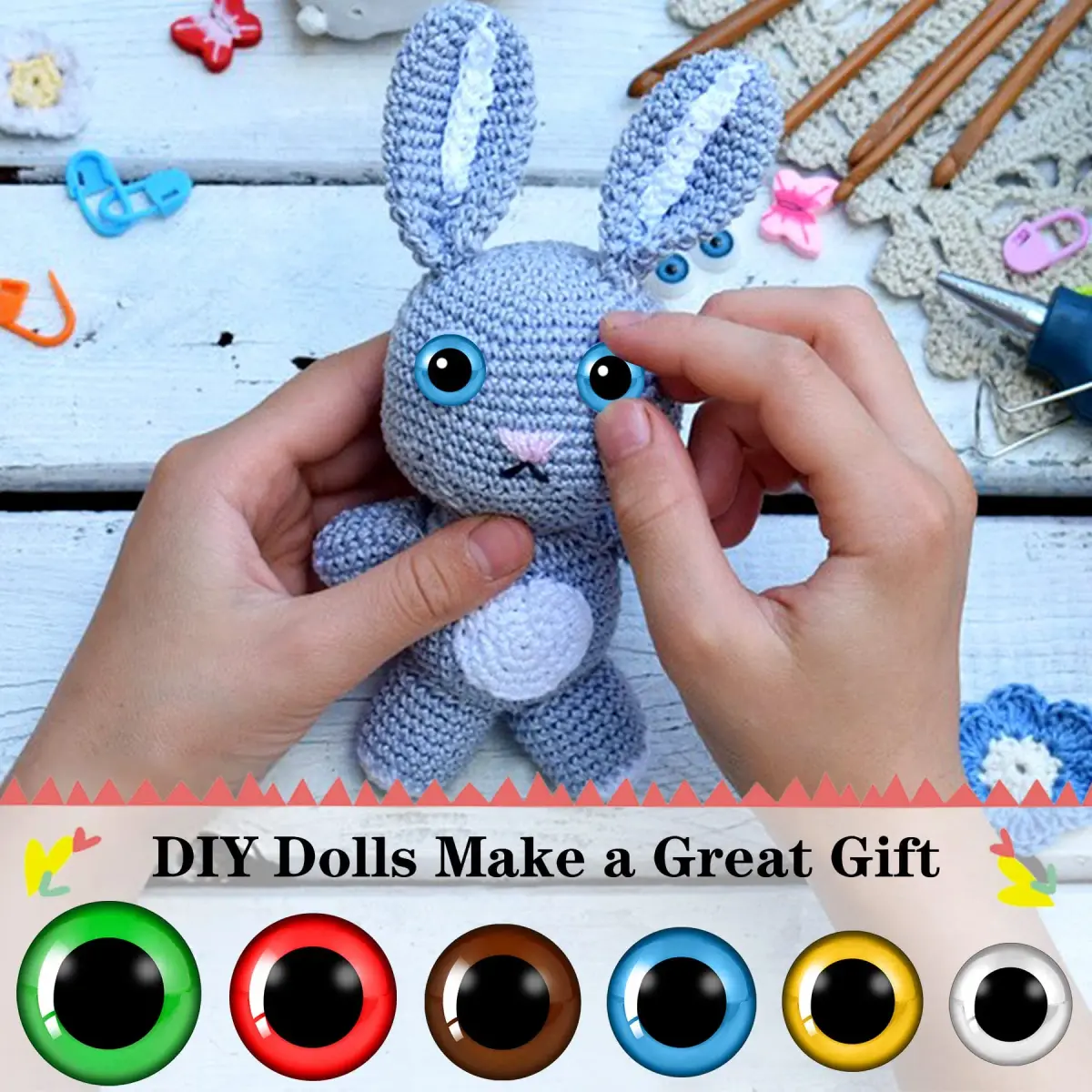 UPINS Large Colored Safety Eyes and Nose with Washers for Amigurumi, 180 Pcs | Crafting Supplies for DIY Dolls - view 7