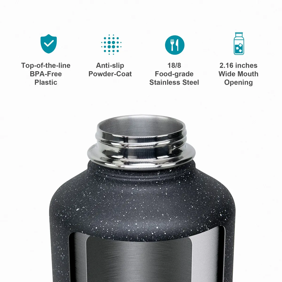 BUZIO 64 oz Insulated Stainless Steel Water Bottle with 3 Lids | Keeps Cold 48 Hrs - view 5