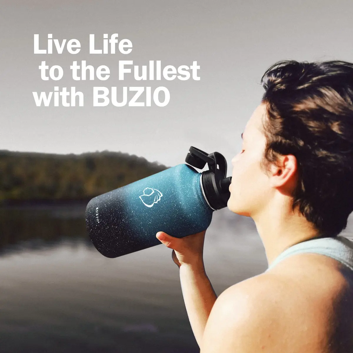 BUZIO 64 oz Insulated Stainless Steel Water Bottle with 3 Lids | Keeps Cold 48 Hrs - view 7