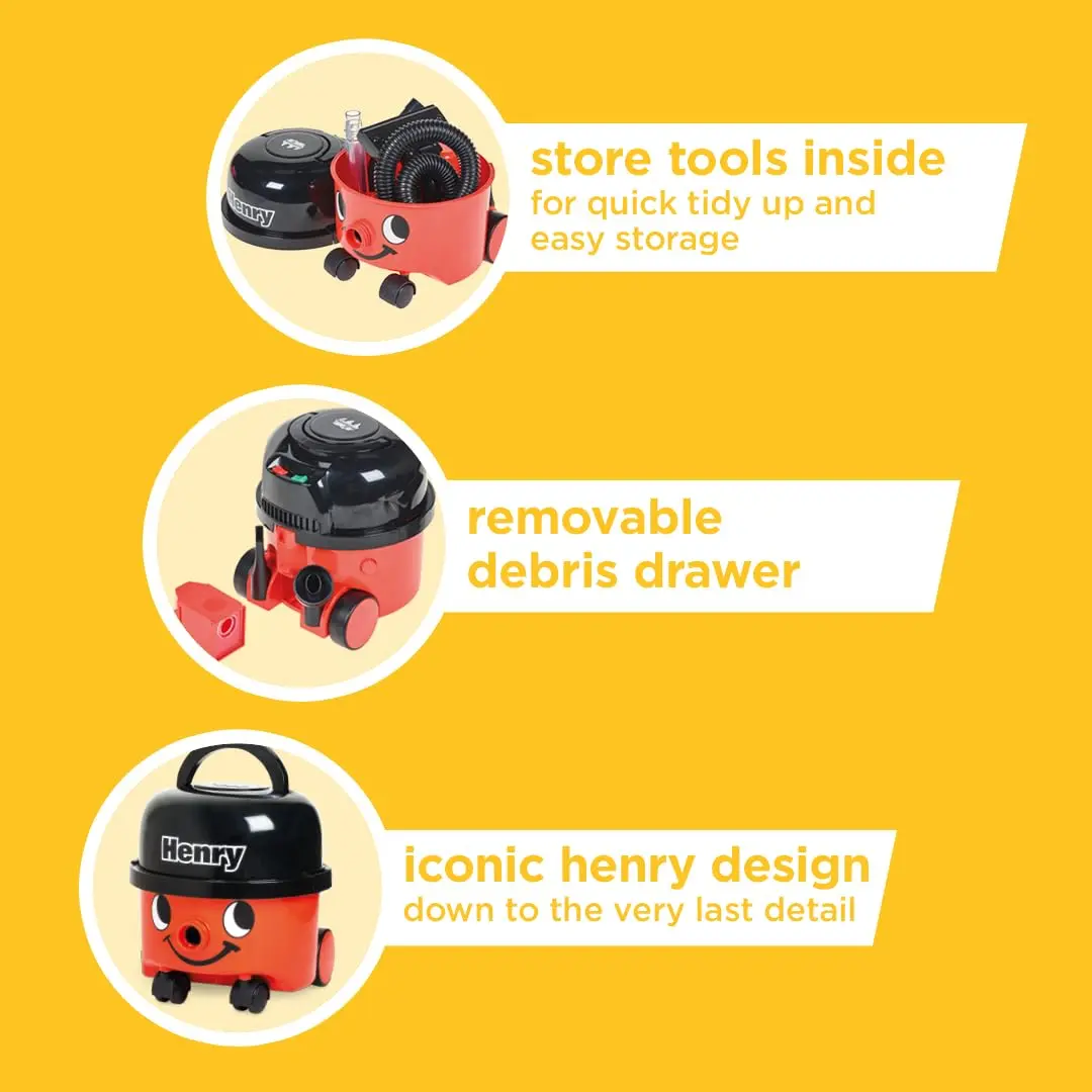 Casdon Henry & Hetty Toys - Henry Vacuum Cleaner - Red Vacuum Cleaning Toy with Real Function & Nozzle Accessories - Kids Cleaning Set - For Children Aged 3+ - view 5