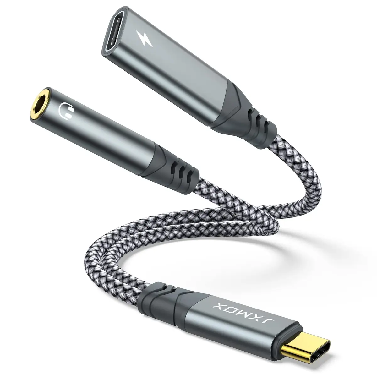 JXMOX USB C to 3.5mm Headphone & Charger Adapter 1-Pack | 60W PD Fast Charging & HiFi Audio - main product image