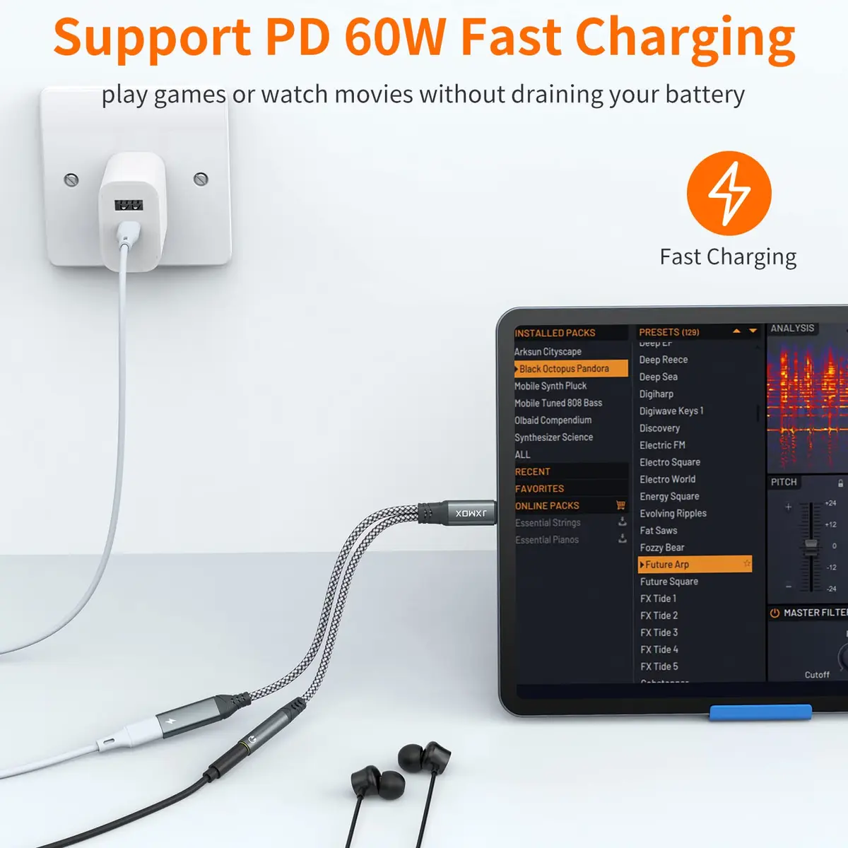 JXMOX USB C to 3.5mm Headphone & Charger Adapter 1-Pack | 60W PD Fast Charging & HiFi Audio - view 2