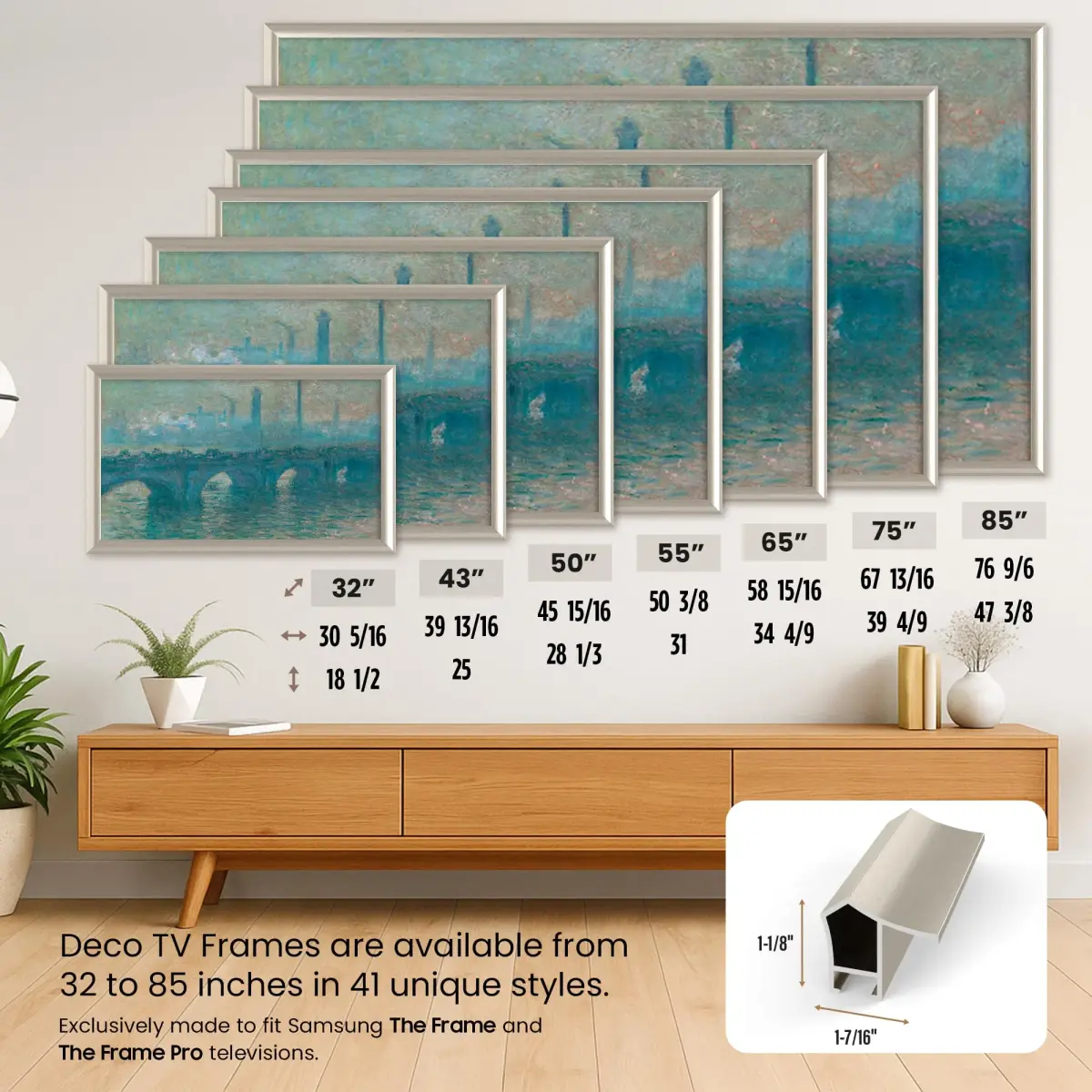 Frame My TV German Silver Prismatic 3" Deco TV Frame for Samsung The Frame/Pro TVs | Aluminum Construction - view 5