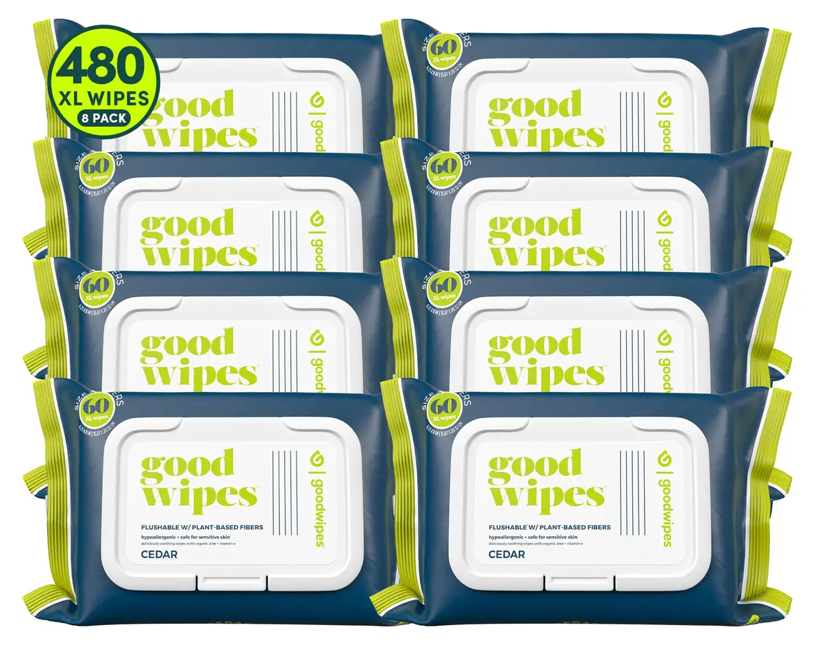 goodwipes Flushable Wipes for Adults, 60 Count (Pack of 8) Cedar Scent | Septic & Sewer Safe XL Wipes - main product image