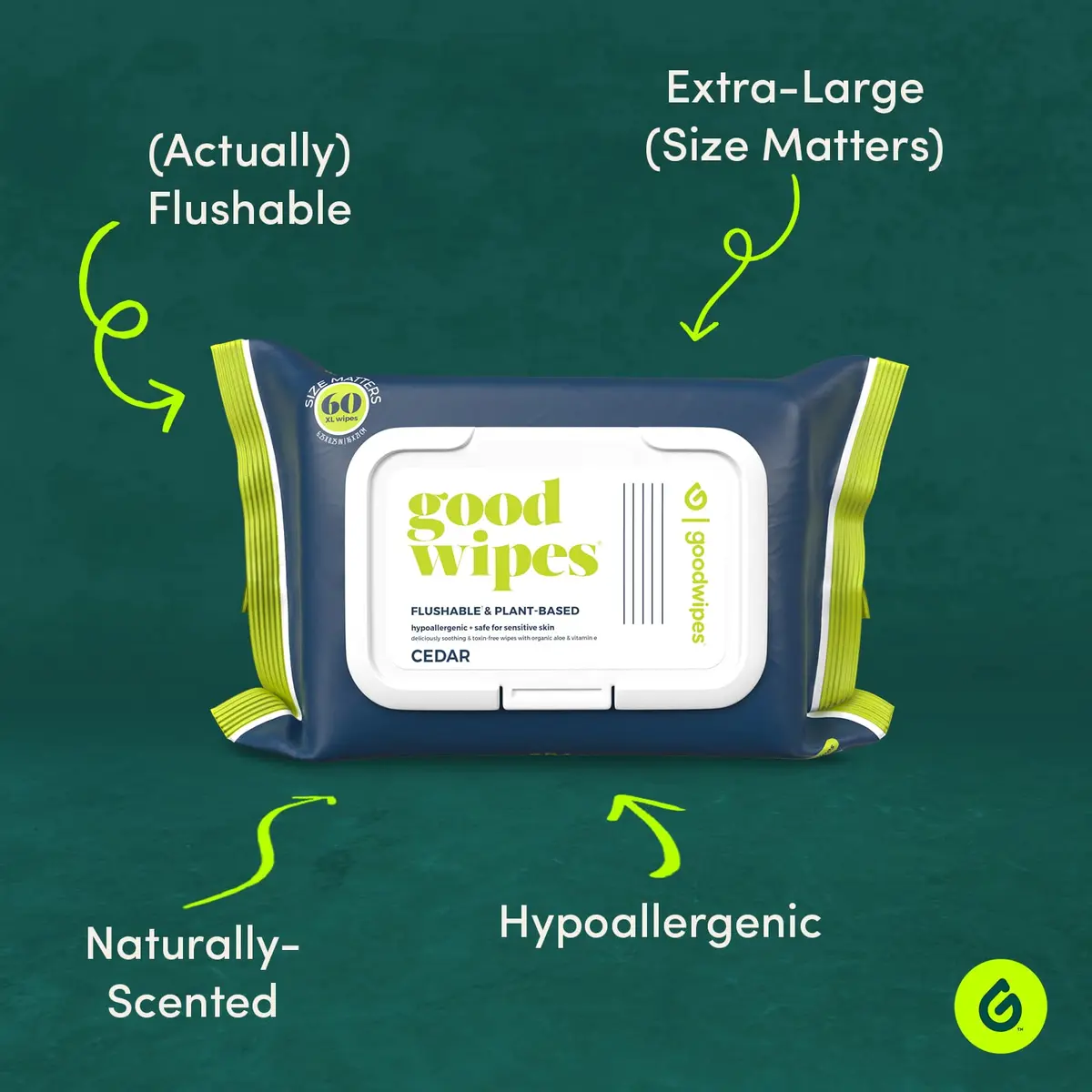 goodwipes Flushable Wipes for Adults, 60 Count (Pack of 8) Cedar Scent | Septic & Sewer Safe XL Wipes - view 2