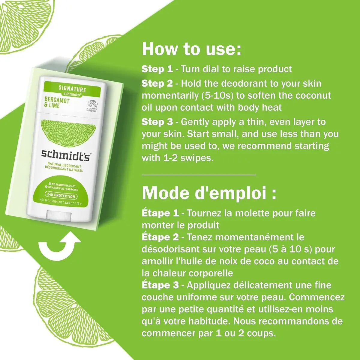 Schmidt's Natural Deodorant Bergamot & Lime 2.65 oz | 24 Hour Odor Protection, Vegan & Aluminum-Free - view 5