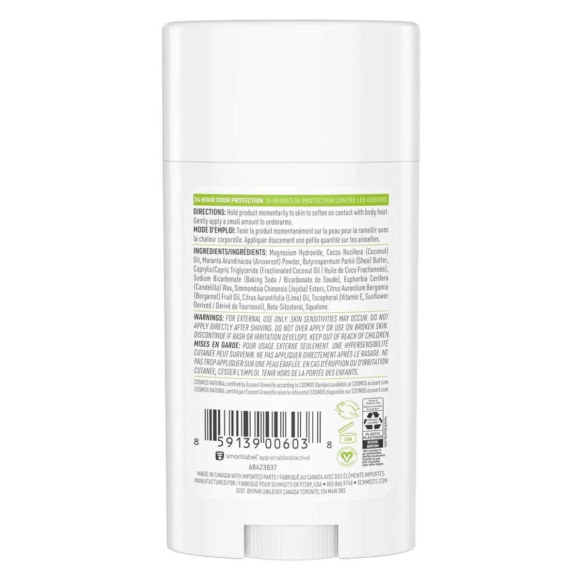 Schmidt's Natural Deodorant Bergamot & Lime 2.65 oz | 24 Hour Odor Protection, Vegan & Aluminum-Free - view 8