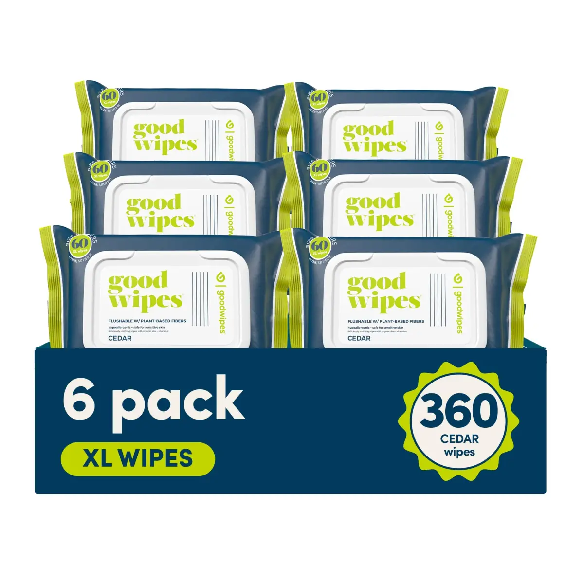 goodwipes Flushable Wipes 360 Count (Pack of 6) Cedar | Septic Safe & Biodegradable - main product image