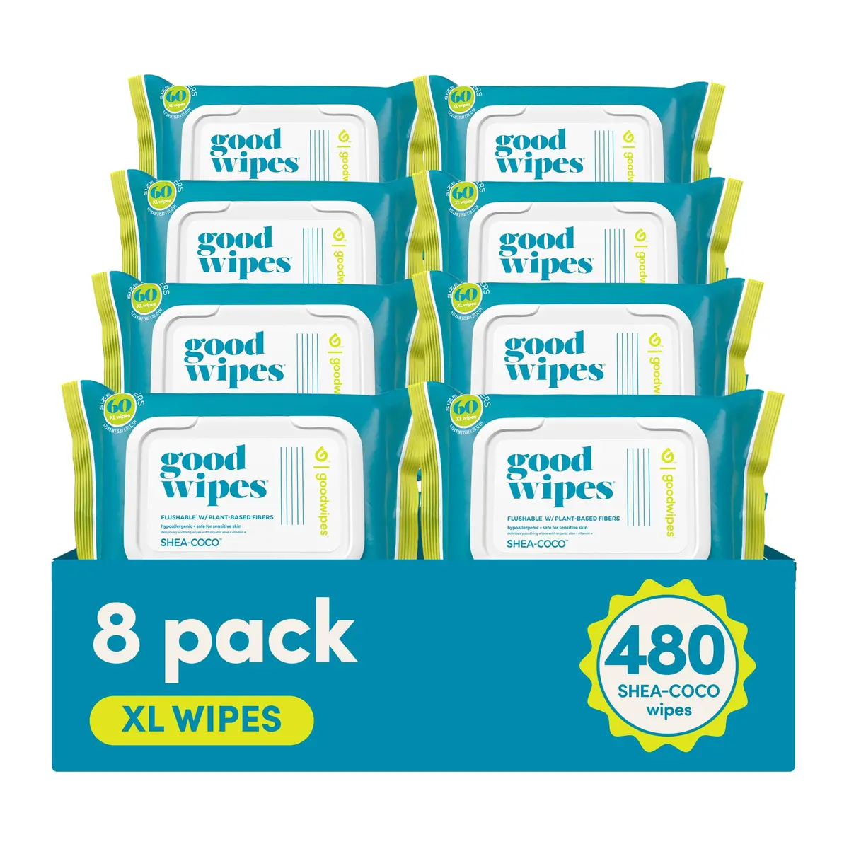 goodwipes Flushable Wipes Shea-Coco 60 Count (Pack of 8) | Septic Safe & Biodegradable - main product image