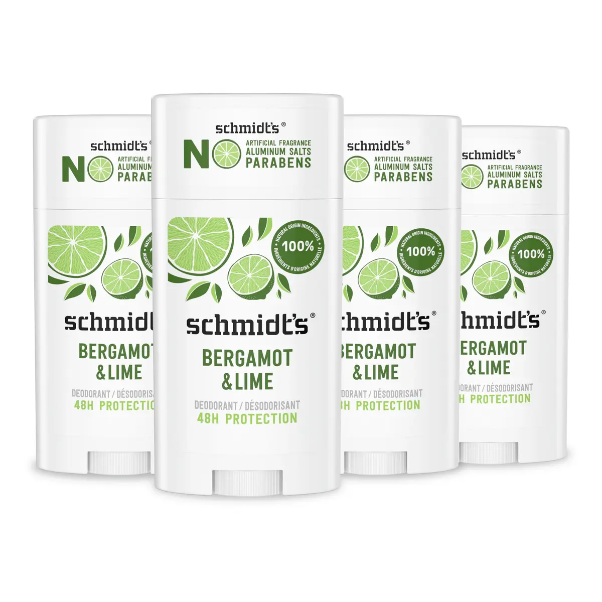 Schmidt's Vegan Aluminum-Free Deodorant Bergamot & Lime 2.65 oz | 24-Hour Natural Odor Protection - main product image