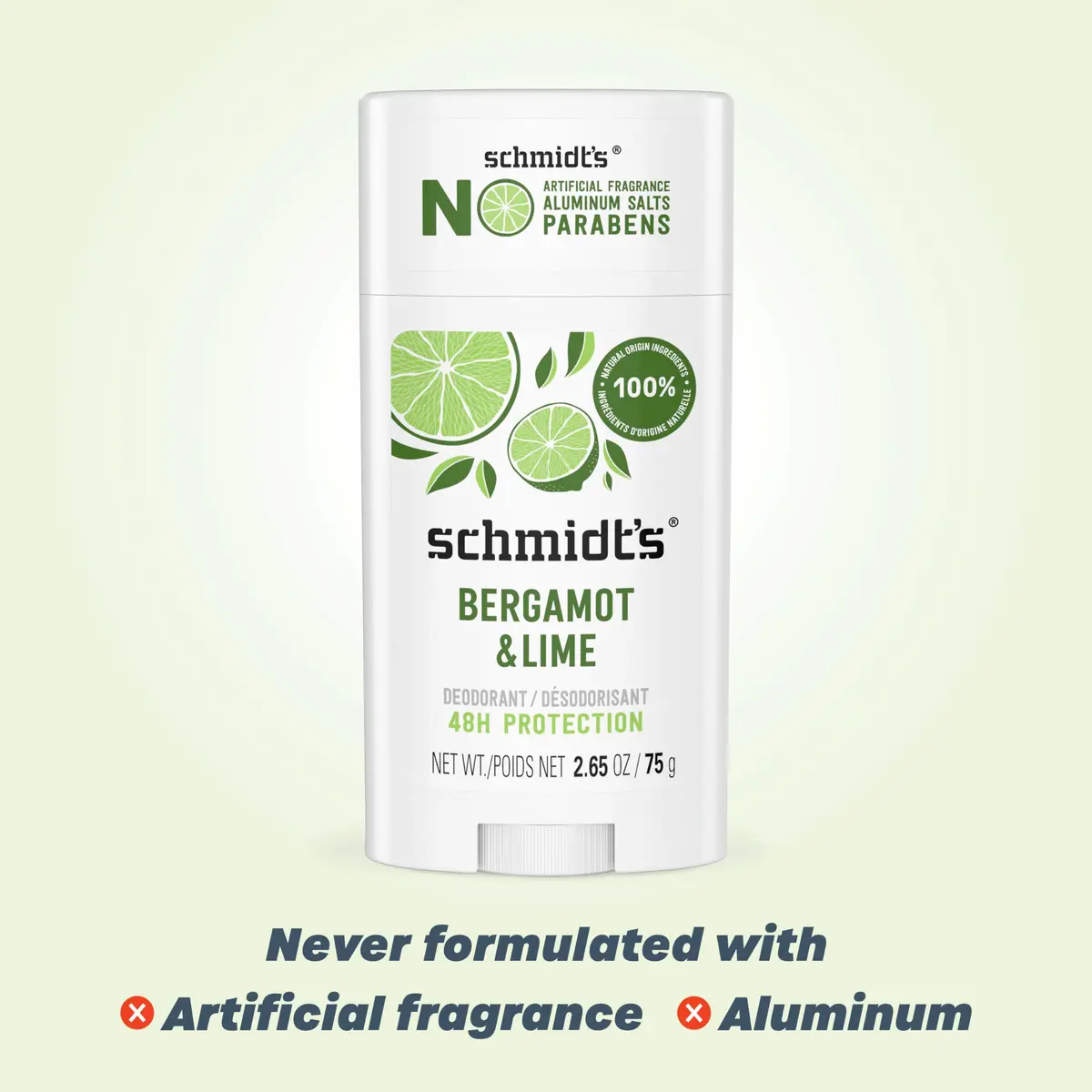 Schmidt's Vegan Aluminum-Free Deodorant Bergamot & Lime 2.65 oz | 24-Hour Natural Odor Protection - view 2