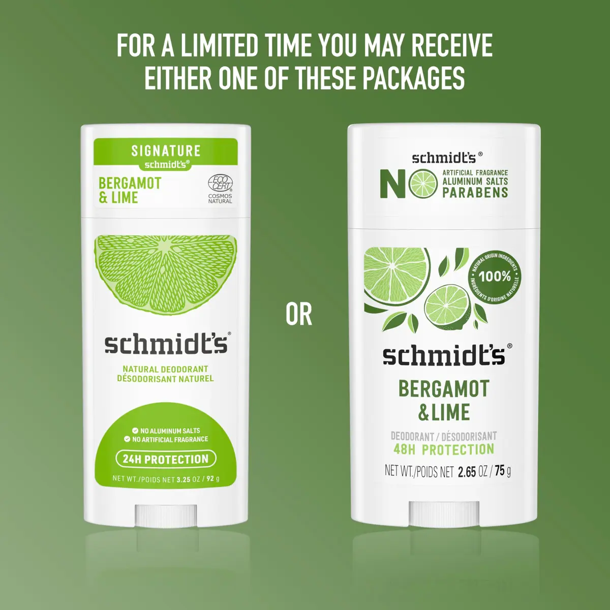Schmidt's Vegan Aluminum-Free Deodorant Bergamot & Lime 2.65 oz | 24-Hour Natural Odor Protection - view 3
