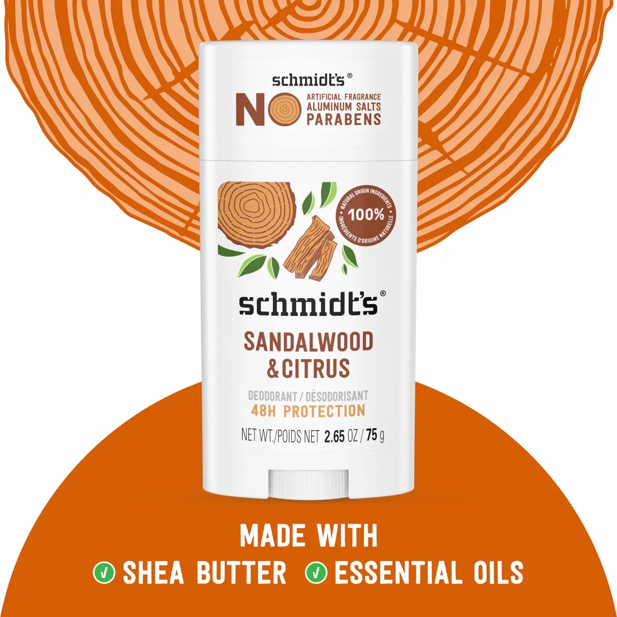 Schmidt's Natural Deodorant Sandalwood & Citrus 2.65 oz | 24-Hour Odor Protection, Vegan & Aluminum-Free - view 2