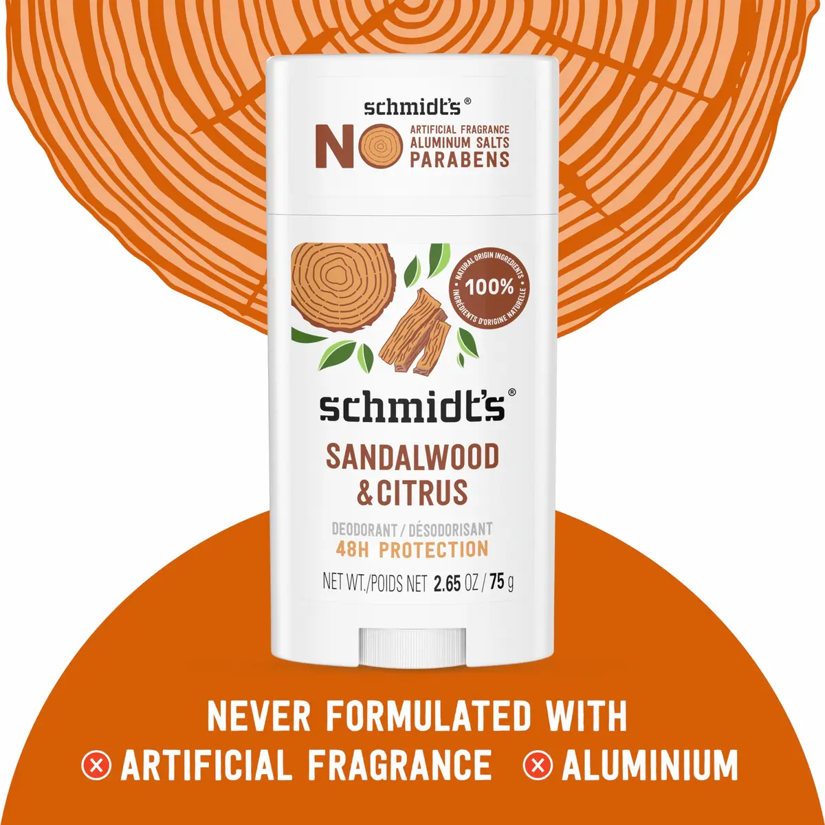 Schmidt's Natural Deodorant Sandalwood & Citrus 2.65 oz | 24-Hour Odor Protection, Vegan & Aluminum-Free - view 3