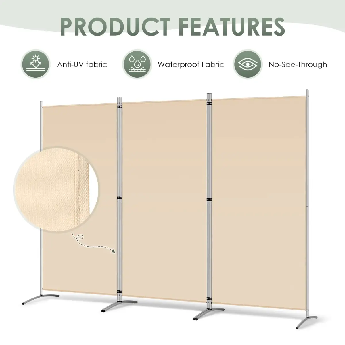 RANTILA 3 Panel Room Divider 215.9 cm (71"H) | Freestanding Folding Privacy Screen for Offices and Homes - view 3