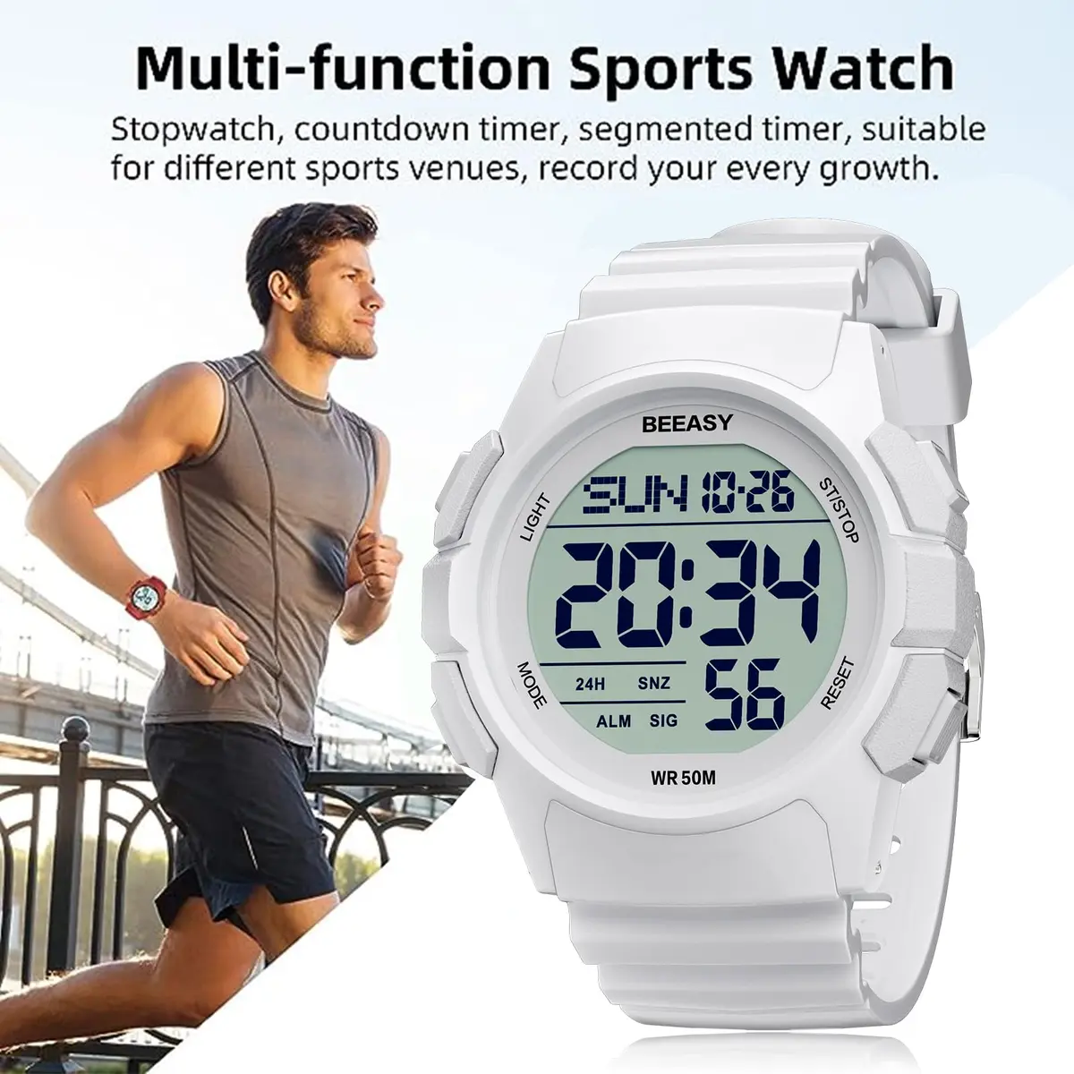 Beeasy Men Digital Sports Watch Waterproof 50M | Dual Time, Stopwatch & Alarm (110c) - view 5
