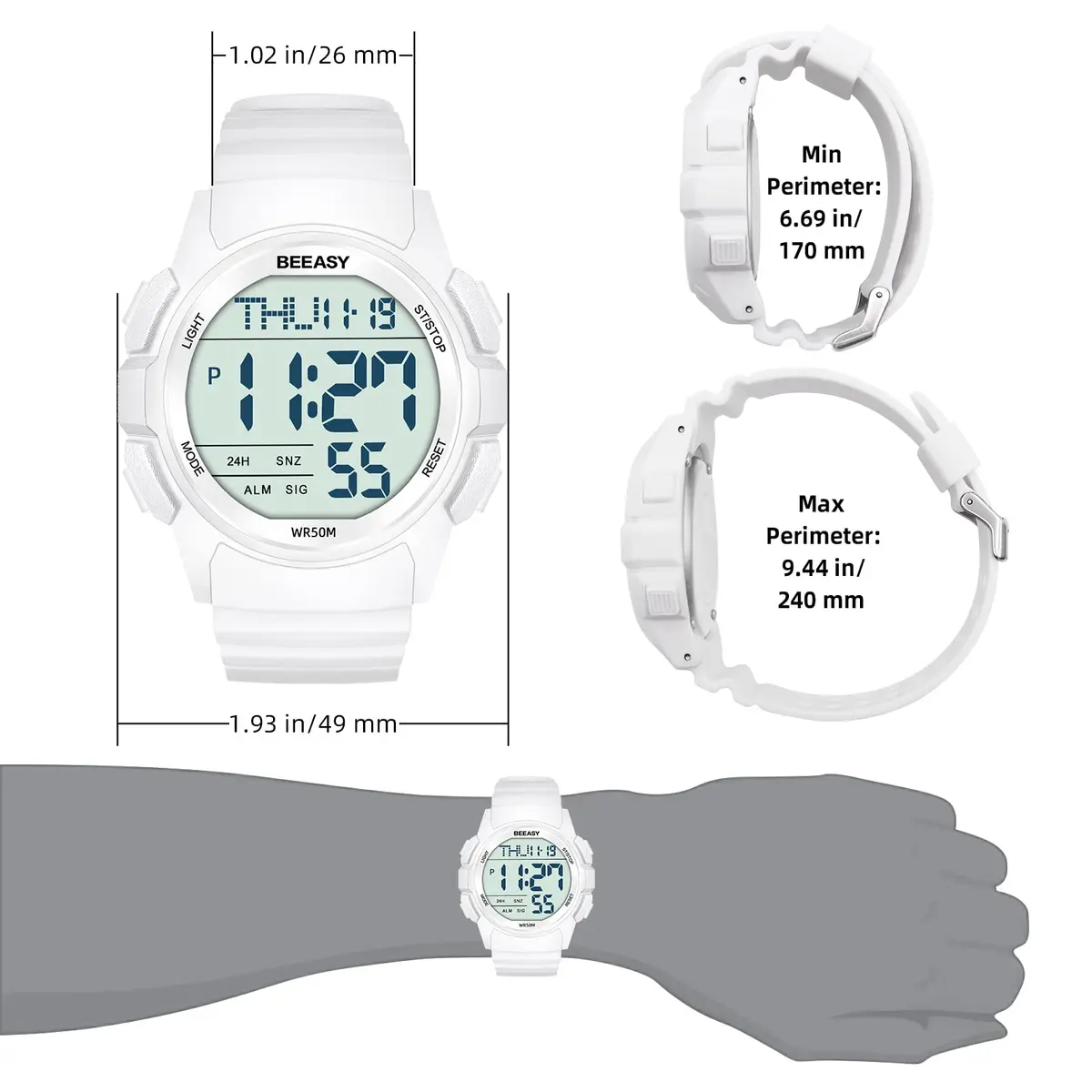 Beeasy Men Digital Sports Watch Waterproof 50M | Dual Time, Stopwatch & Alarm (110c) - view 7