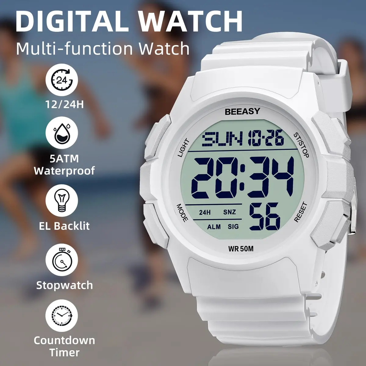 Beeasy Men Digital Sports Watch Waterproof 50M | Dual Time, Stopwatch & Alarm (110c) - view 3