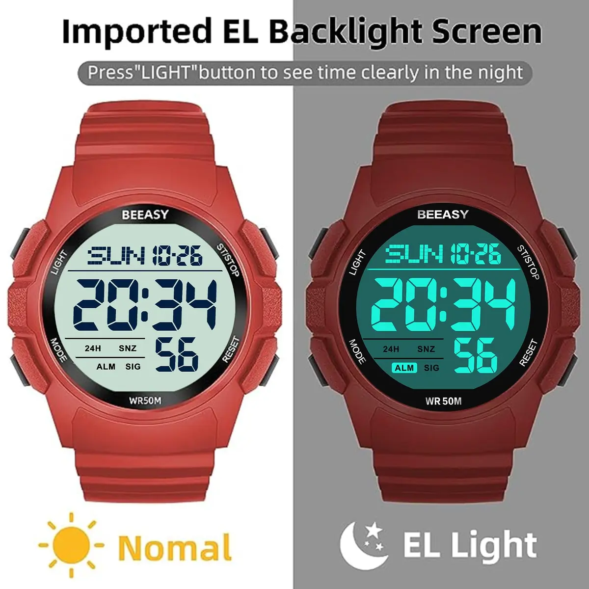 Beeasy Men Digital Sports Watch Waterproof 50M | Dual Time, Stopwatch & Alarm (115 chars) - view 4
