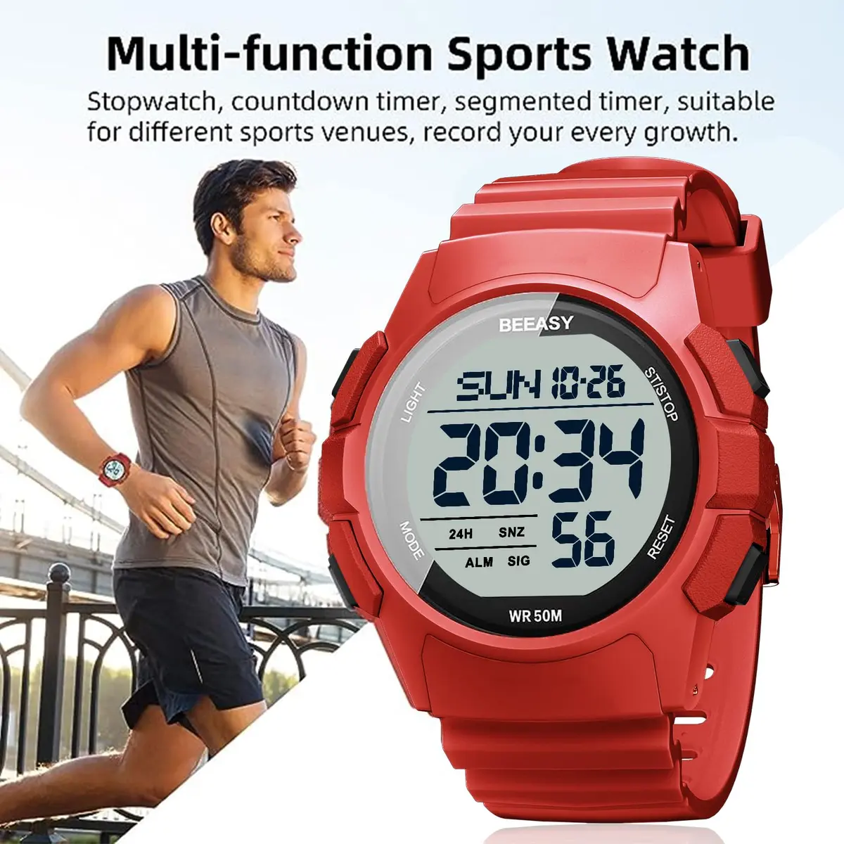 Beeasy Men Digital Sports Watch Waterproof 50M | Dual Time, Stopwatch & Alarm (115 chars) - view 5