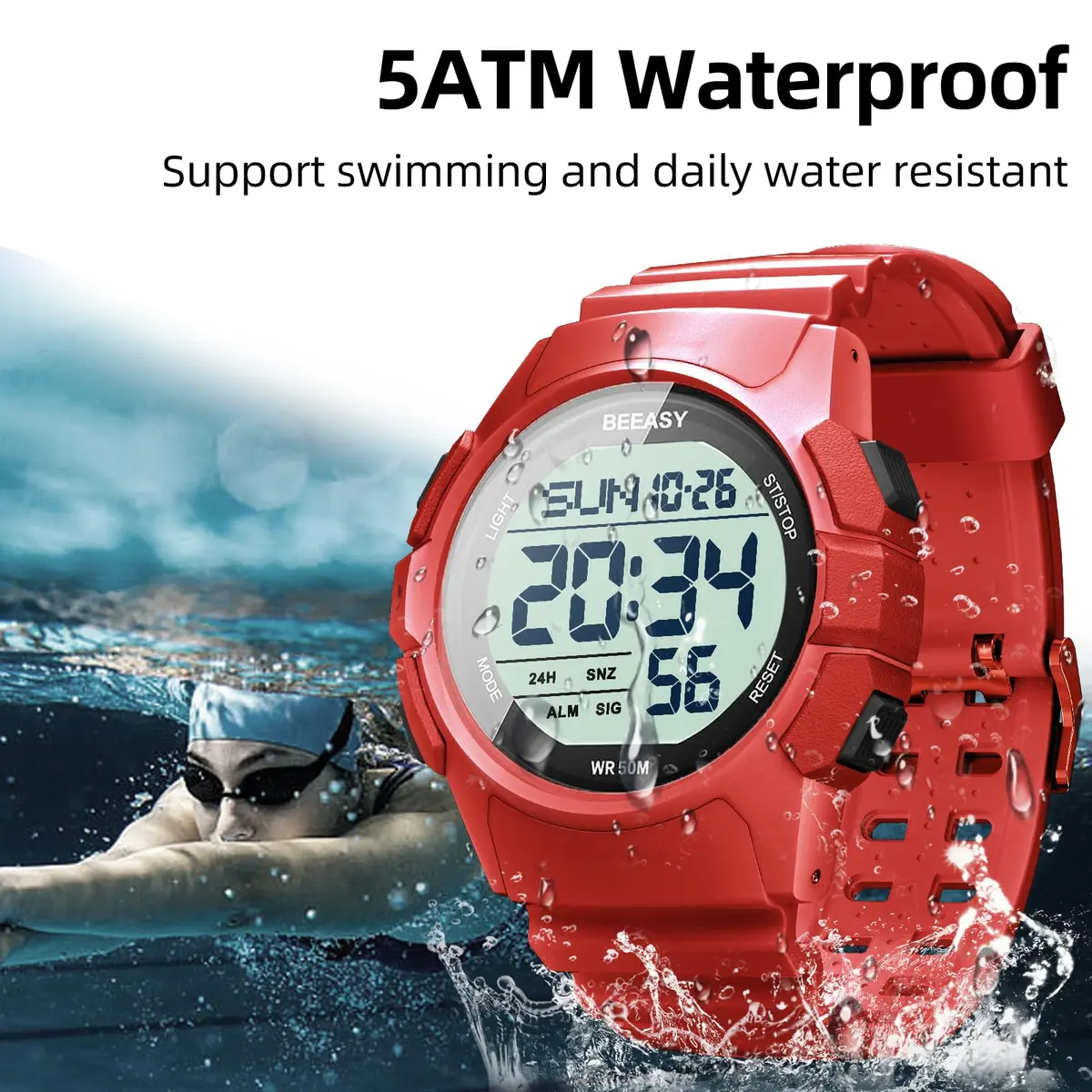 Beeasy Men Digital Sports Watch Waterproof 50M | Dual Time, Stopwatch & Alarm (115 chars) - view 2