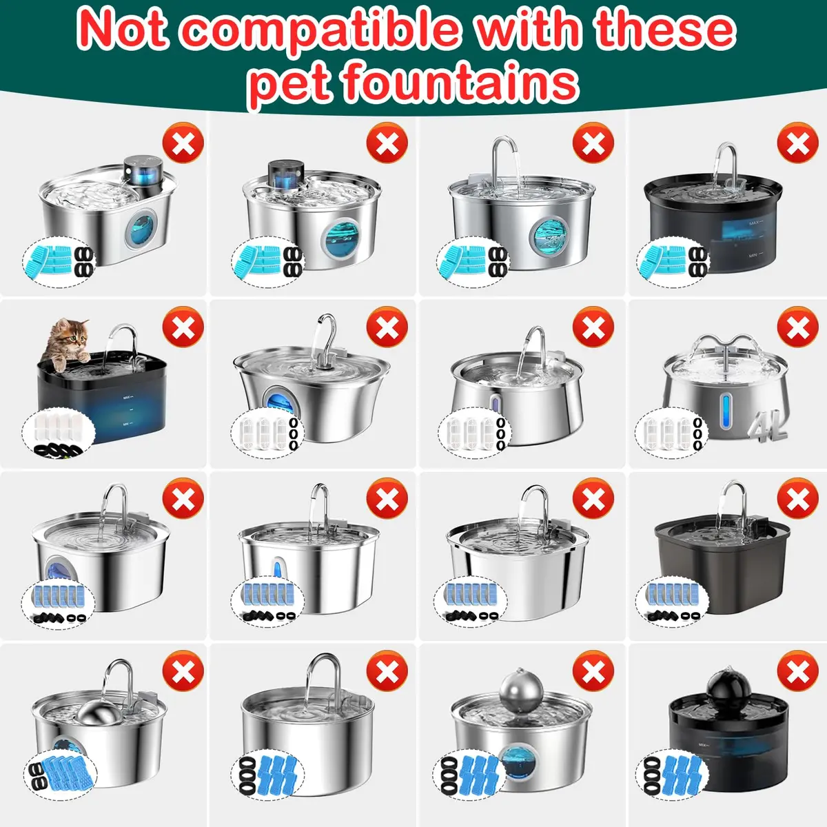 KANCHOU Cat Water Fountain Filter 8Pcs | Compatible with 101oz/3L Stainless Steel Pet Fountain - view 3